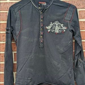 DORAMAFI SICILIA's Mens Shirt Med Black Embroidered Stitched Applique Distressed